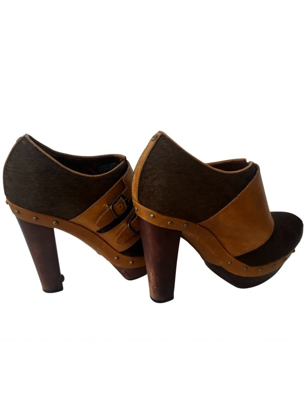 UGG Dark Brown and Tan Buckle Platform Heels